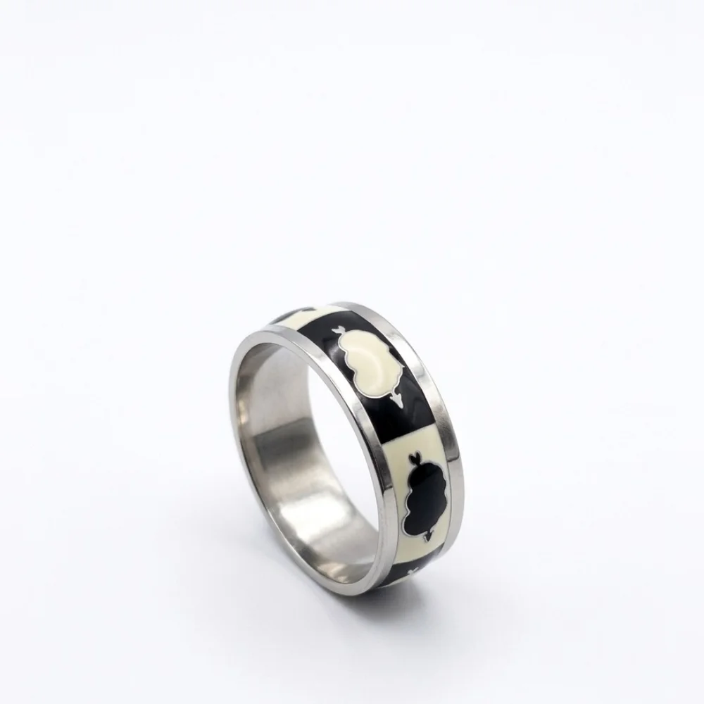 Steel Double Heart Arrow Enamel Band Ring Black White Size 9.5 NEW 🖤